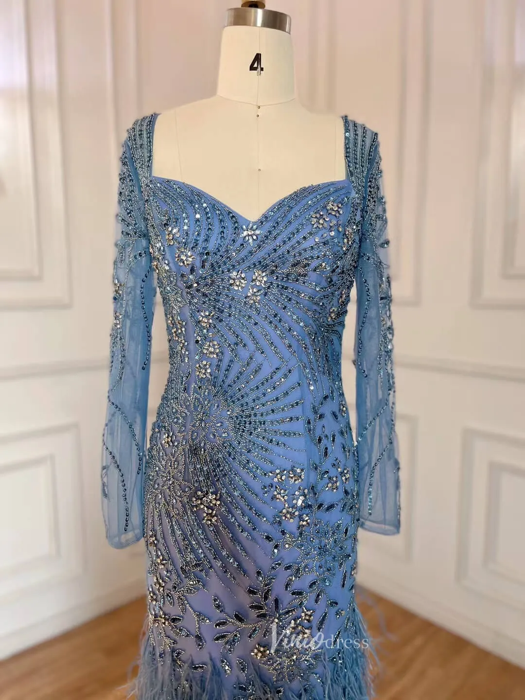 Beaded Feather 1920s Evening Dress Long Sleeve Prom Dresses 20061