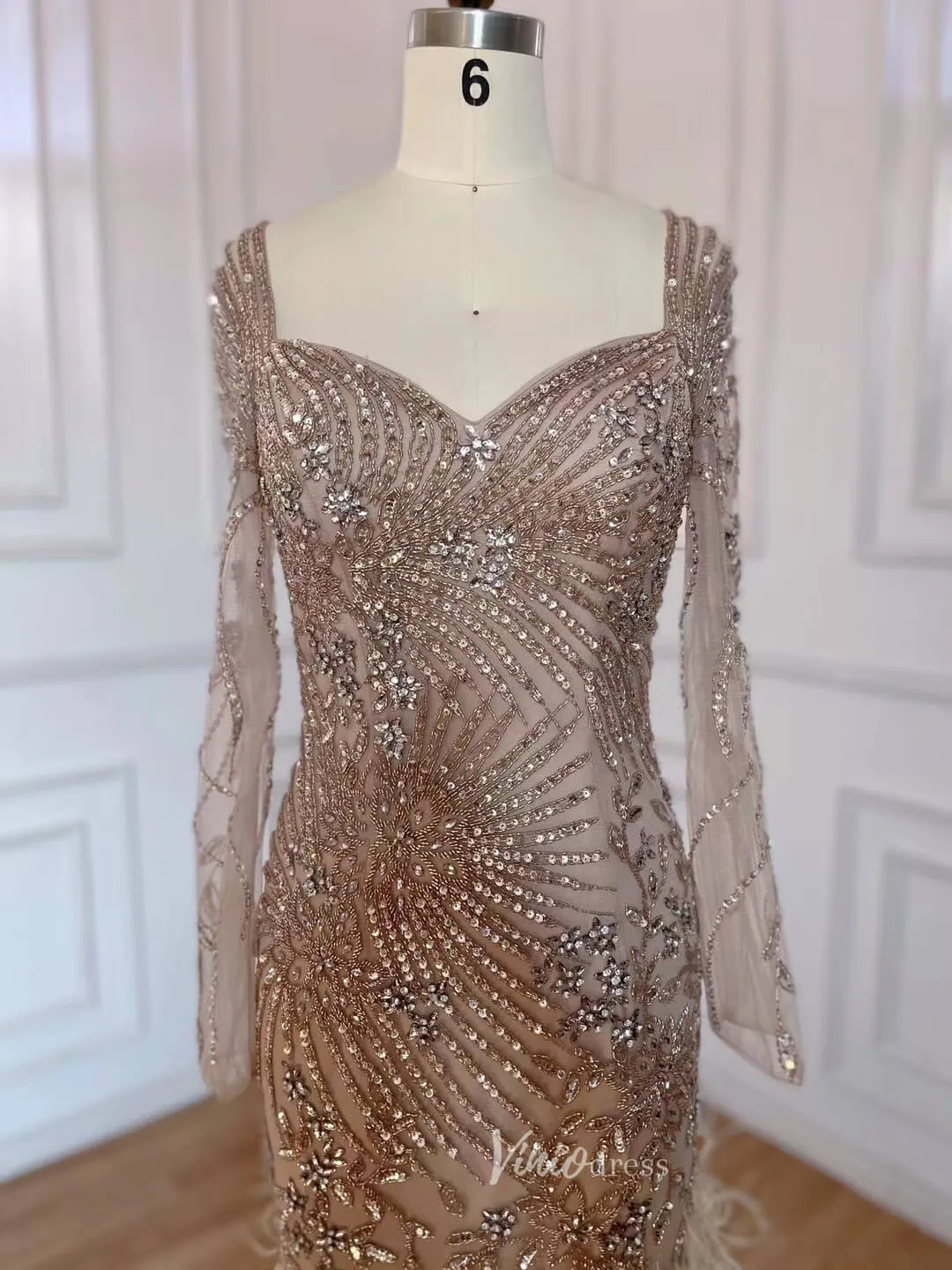 Beaded Feather 1920s Evening Dress Long Sleeve Prom Dresses 20061