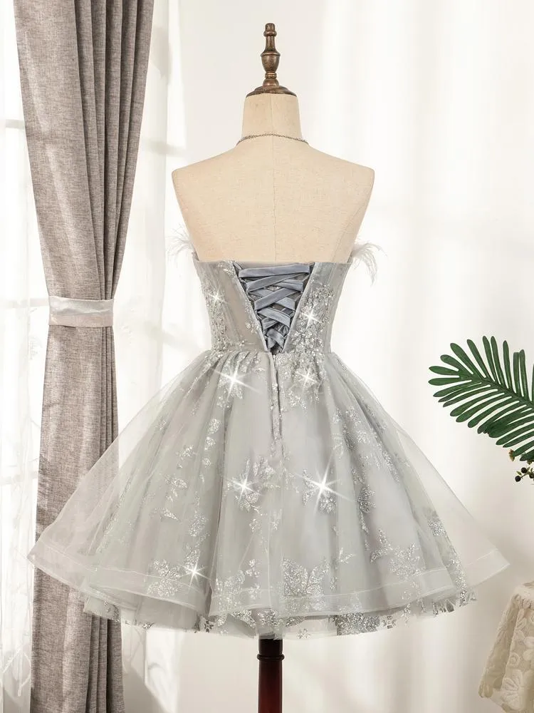 Beaded Gray Feather Homecoming Dresses SD1388 VINIODRESS