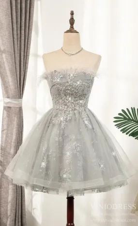 Beaded Gray Feather Homecoming Dresses SD1388 VINIODRESS