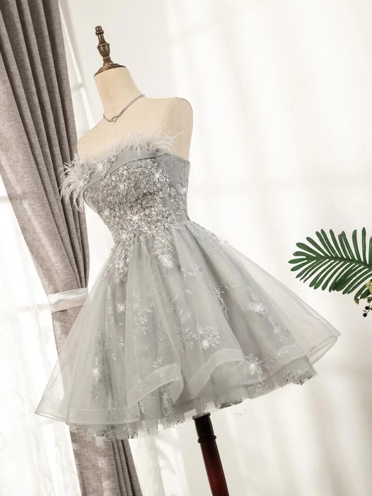 Beaded Gray Feather Homecoming Dresses SD1388 VINIODRESS