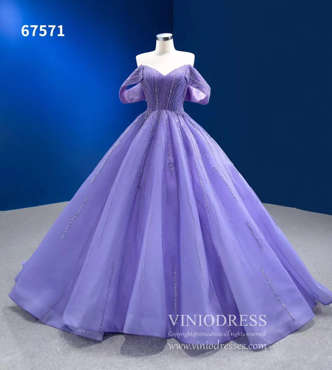 Beaded Lavender Cinderella Ball Gowns Removable Sleeves Quince Dresses 67571