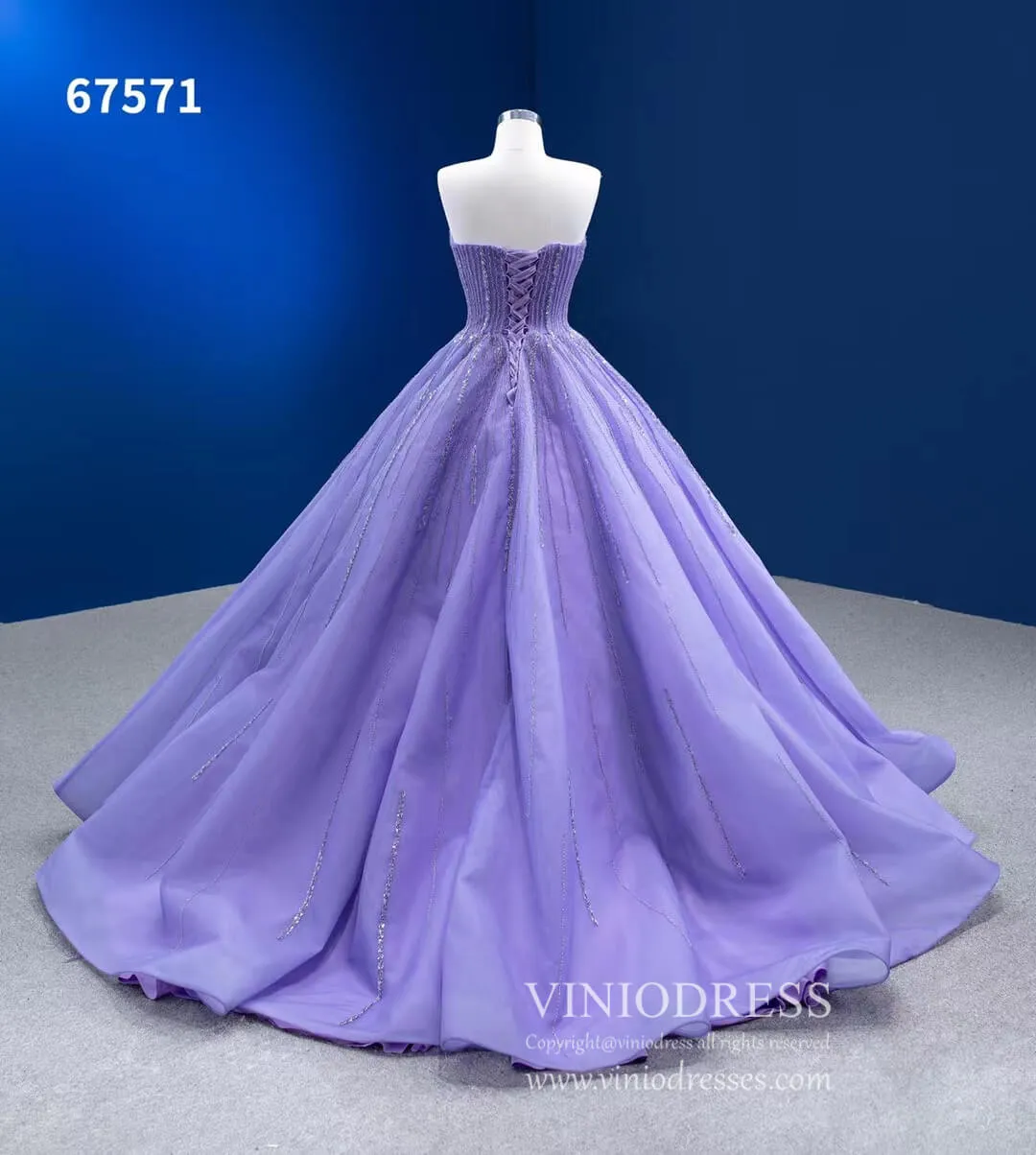 Beaded Lavender Cinderella Ball Gowns Removable Sleeves Quince Dresses 67571