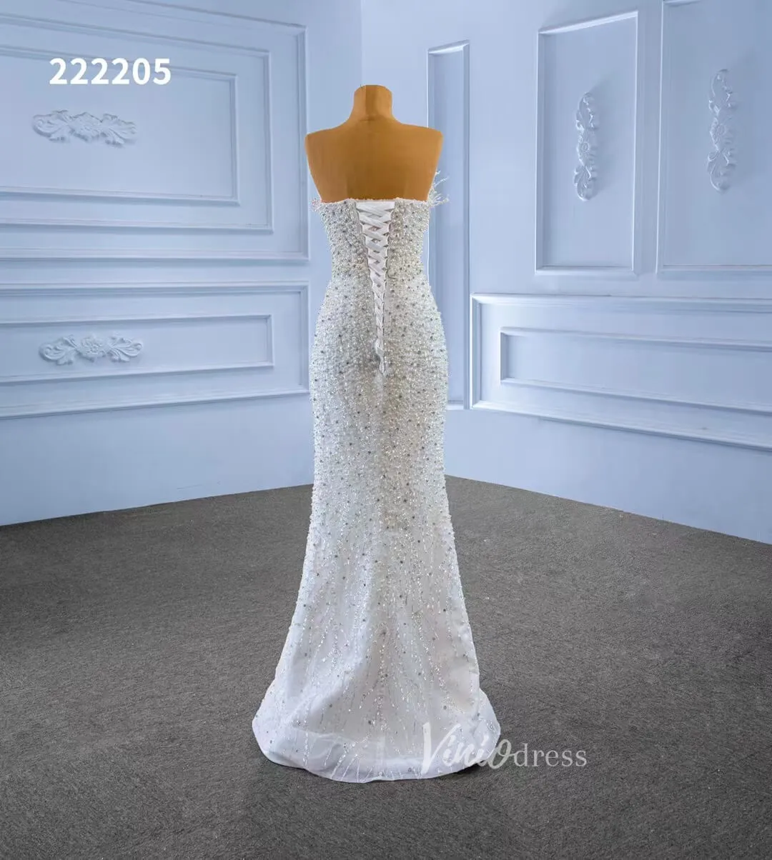 Beaded Pearl Mermaid Wedding Dresses with Removable Overskirt 222205