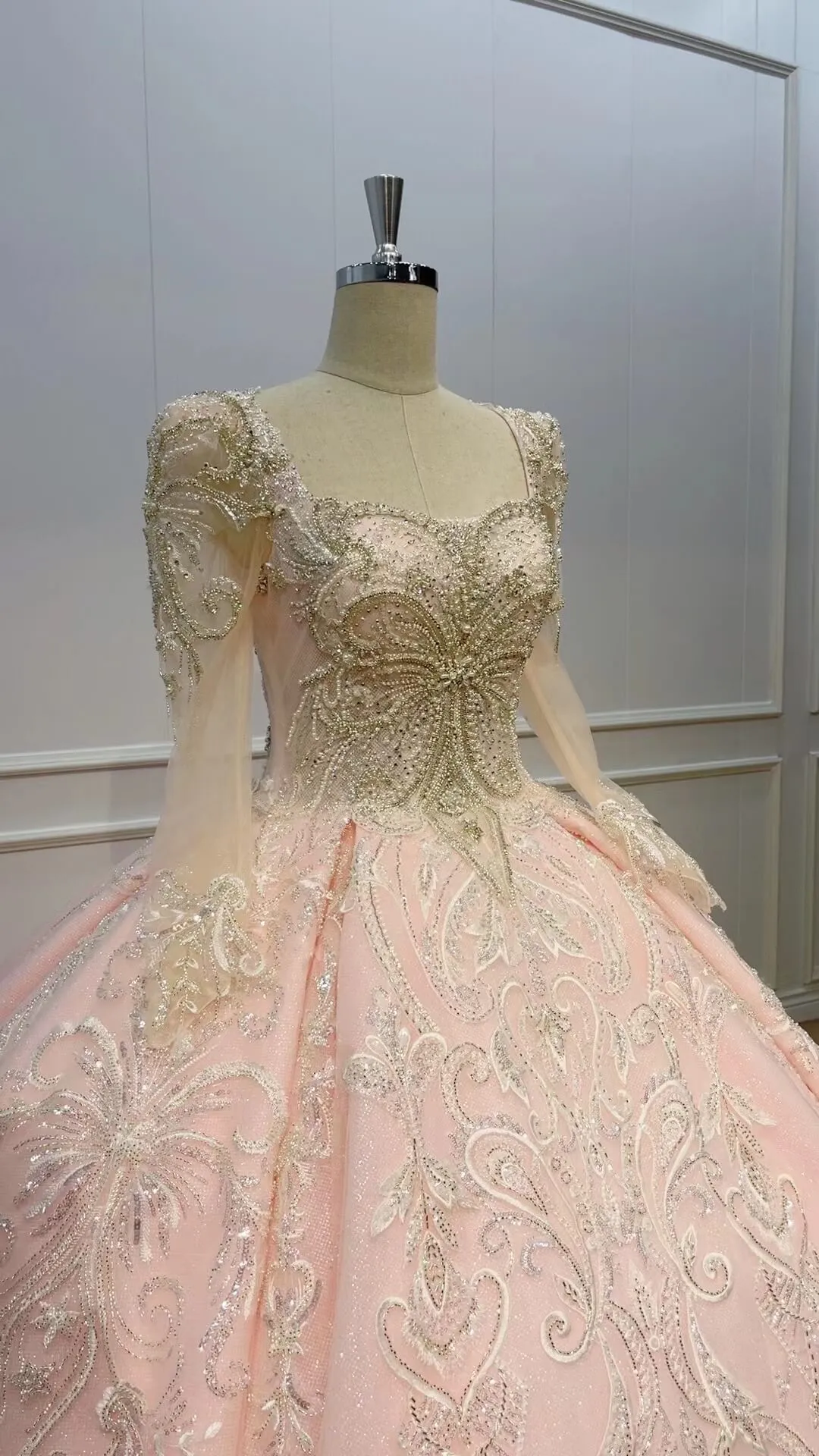 Beaded Pink Sweet 16 Dress Ball Gown Wedding Dress FD2323