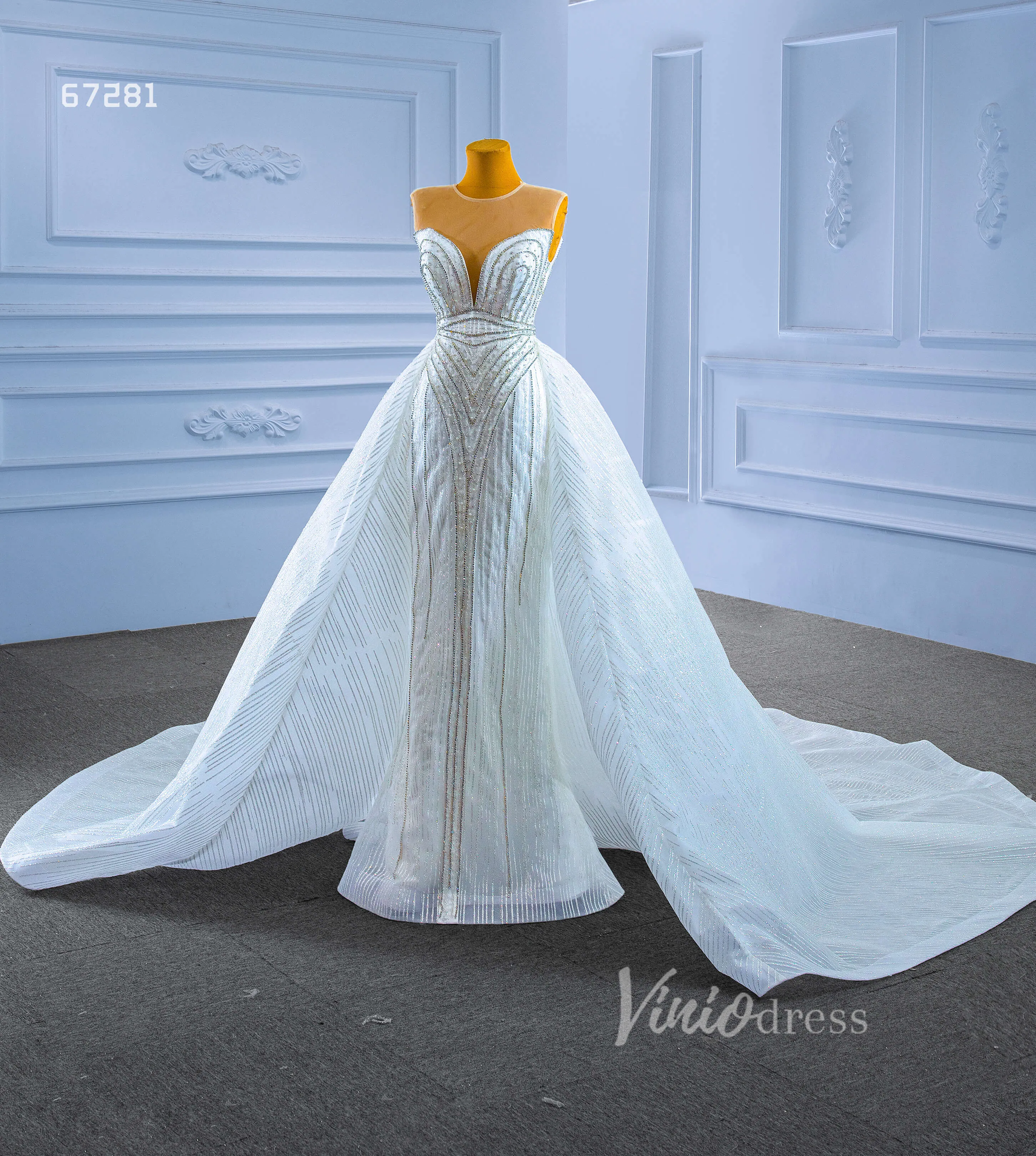 Beaded Sheath Wedding Dress with Overskirt 67281