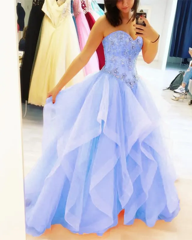 Beaded Sweetheart Organza Layered Quinceanera Dresses Ball Gowns