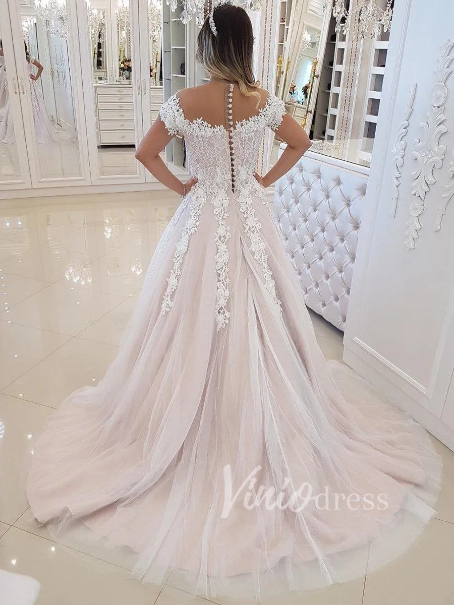 Beaded Vintage Lace Wedding Dresses Cap Sleeve VW1205