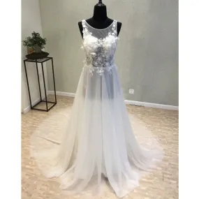 Beautiful Sexy Seen Through Beach Long Bridal Wedding Dress, WG1214