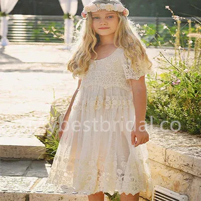 Beautiful Short sleeves Tulle A Line Flower Girl Dresses, FGS0031