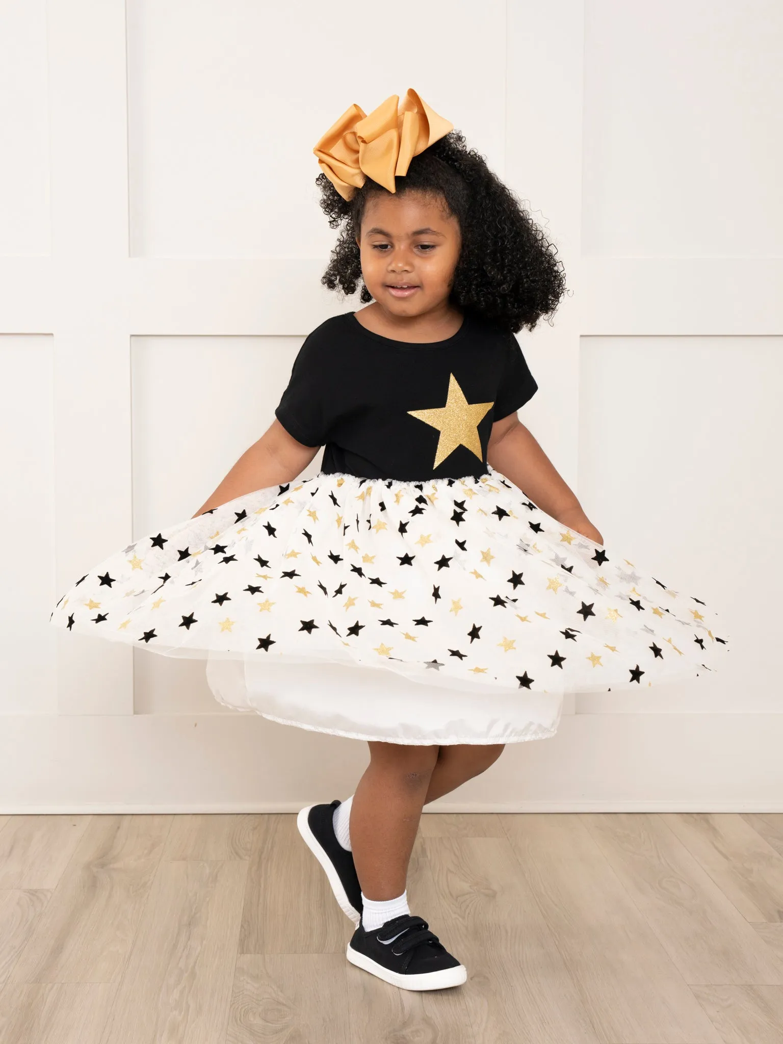 Black & Gold Glitter Stars Tulle Dress