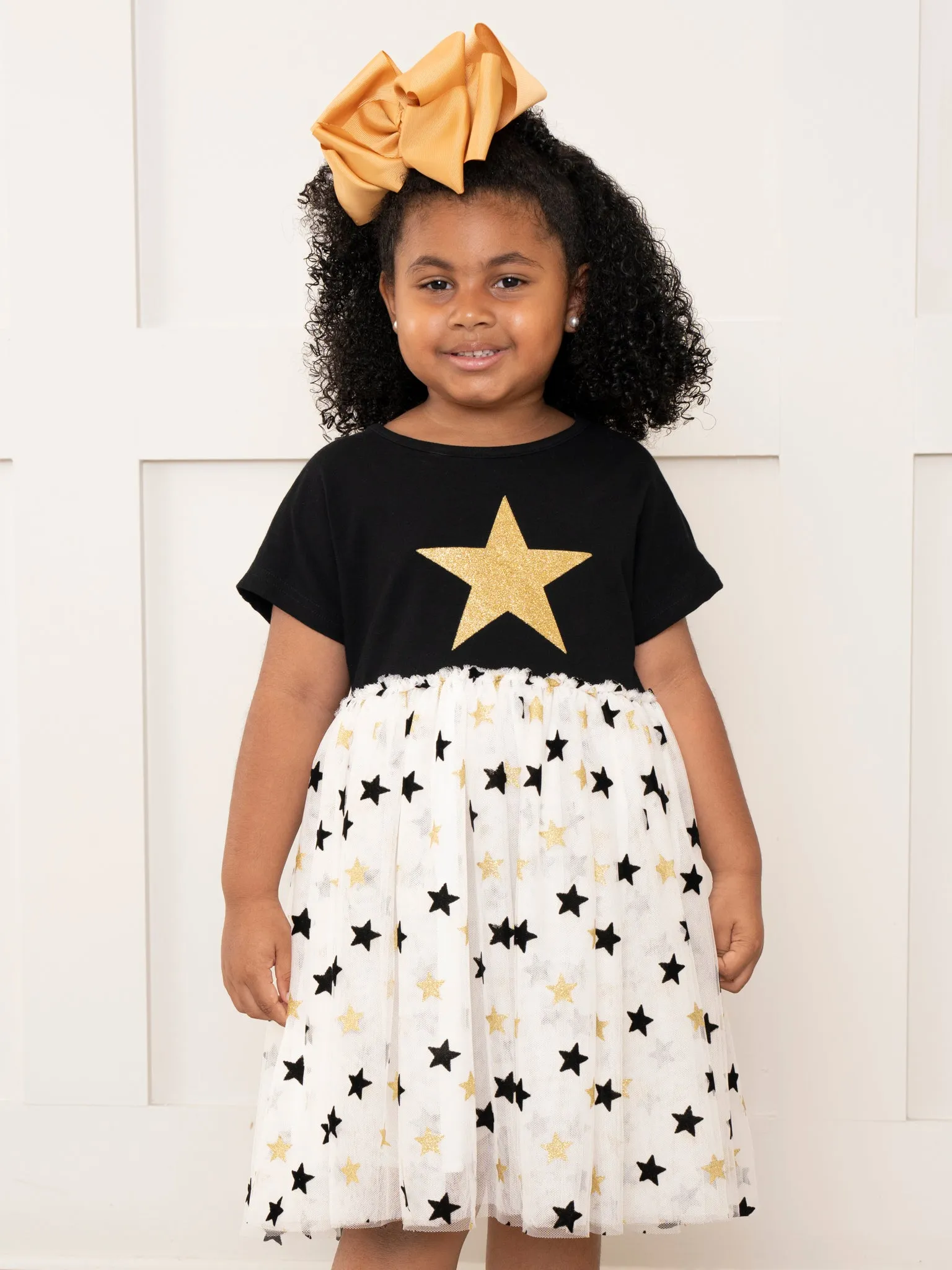 Black & Gold Glitter Stars Tulle Dress