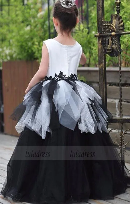 black & white flower girl dress, black & white birthday dress, children ball gown, little girl ball gown,BD99742