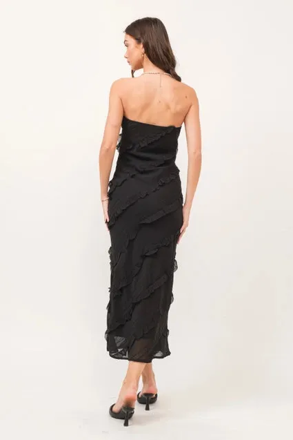 Black Asymmetrical Ruffle Maxi