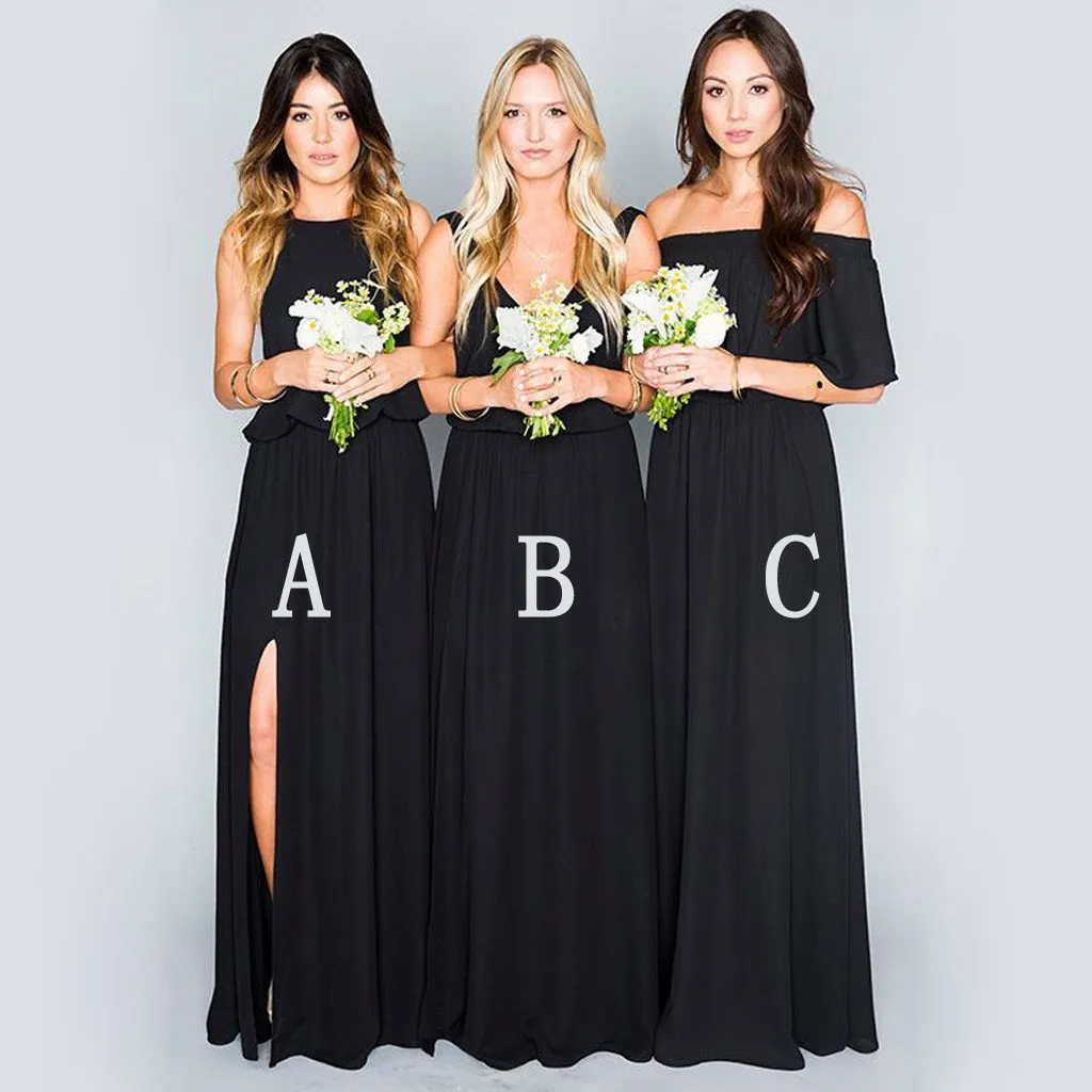 Black Chiffon Mismatched Eleagnt Long Wedding Bridesmaid Dresses, YPS163