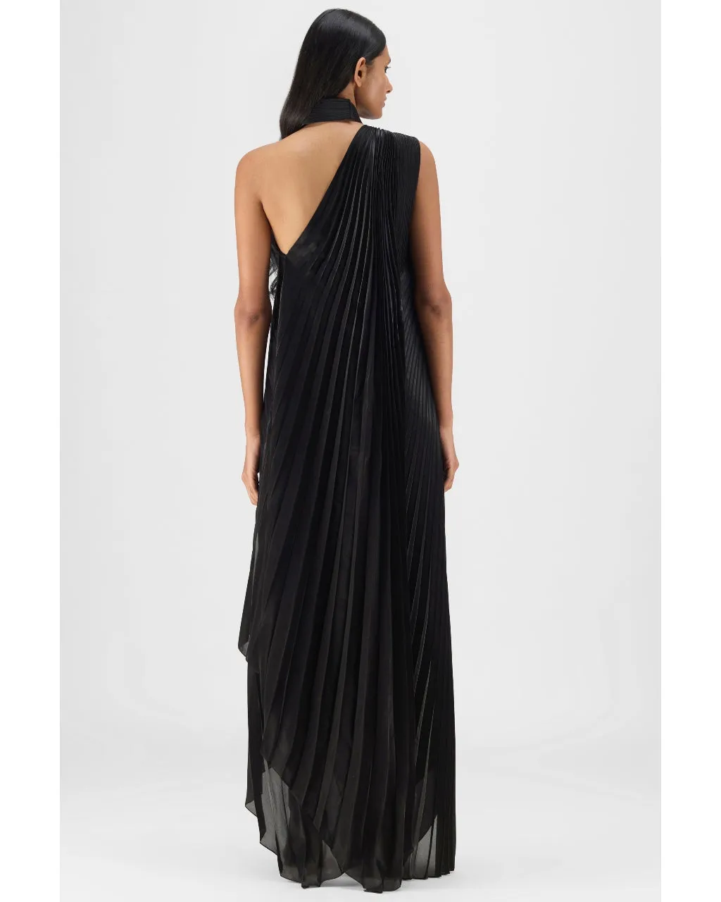 Black Pleated Fluid Dress