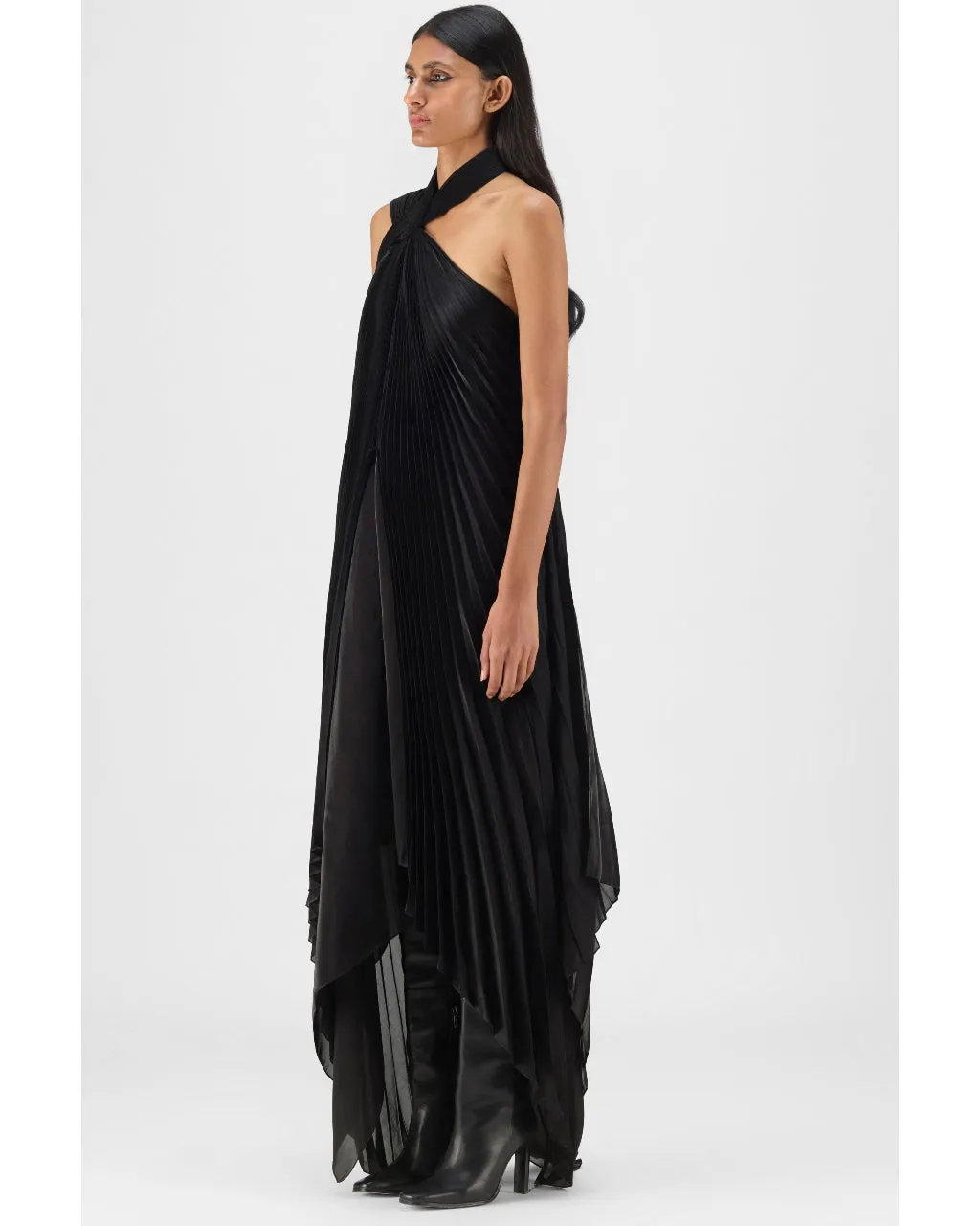 Black Pleated Fluid Dress