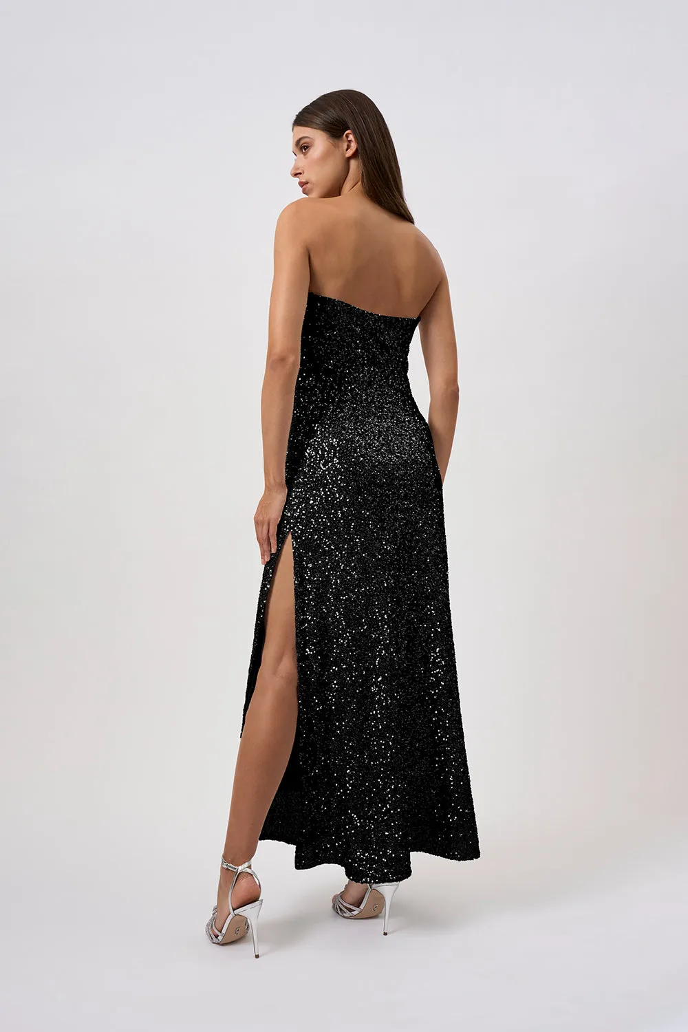 Black Shine Long Line Dress - Black