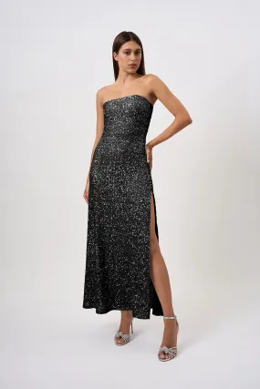 Black Shine Long Line Dress - Black