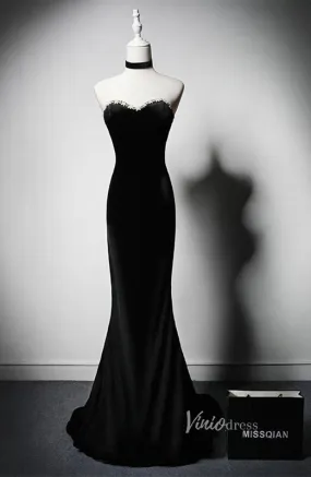 Black Velvet Mermaid Prom Dresses Strapless Formal Dress AD1225