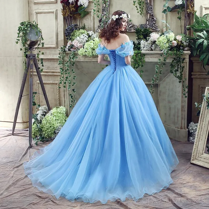 Blue Princess Off Shoulder A-line Long Evening Prom Dresses, Cheap Sweet 16 Dresses, 18344