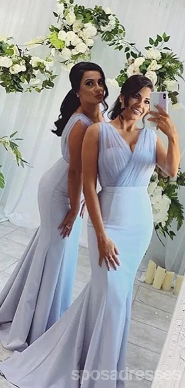 Blue Sexy Mermaid Sleeveless Long Bridesmaid Dresses Gown Online,WG1086