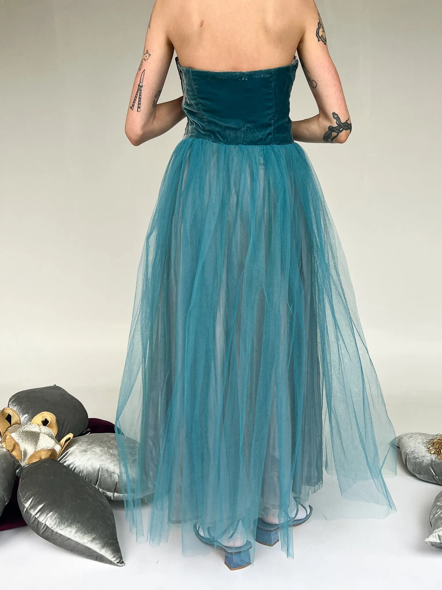 Blue Tulle Velvet Dress (M)