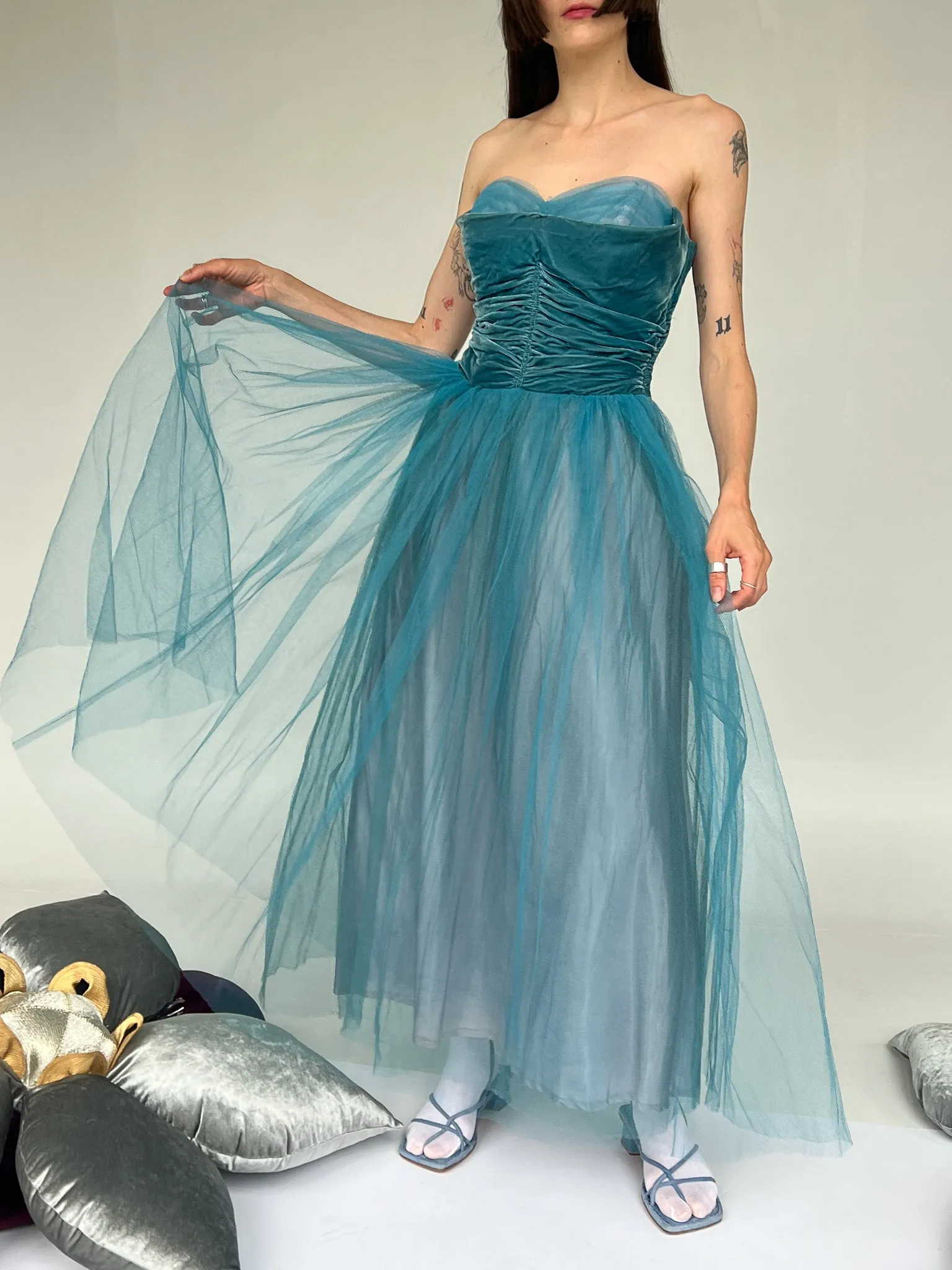 Blue Tulle Velvet Dress (M)