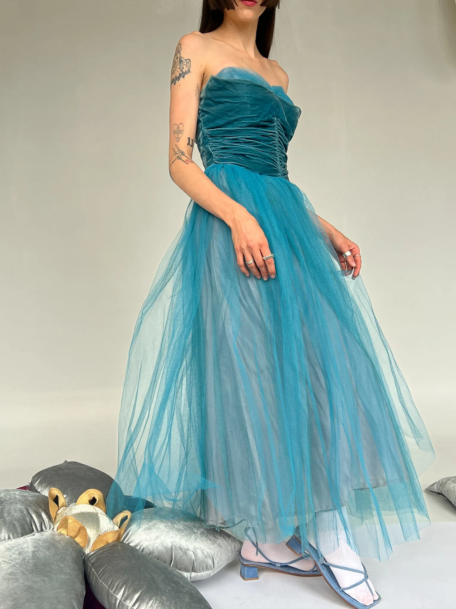 Blue Tulle Velvet Dress (M)