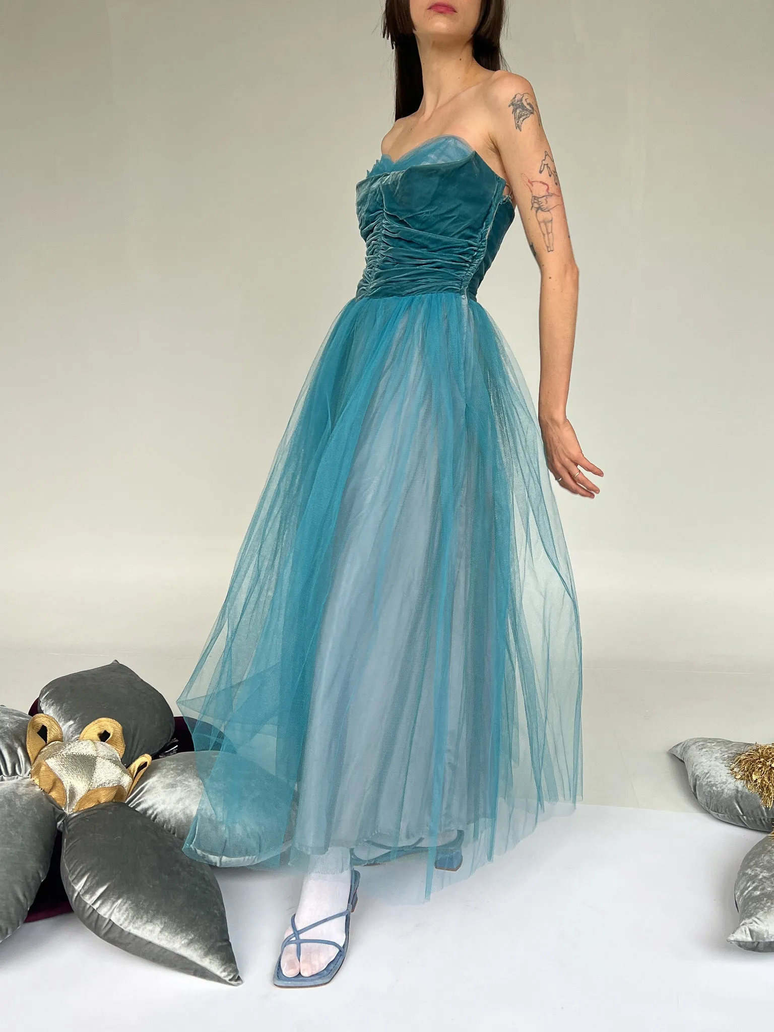 Blue Tulle Velvet Dress (M)