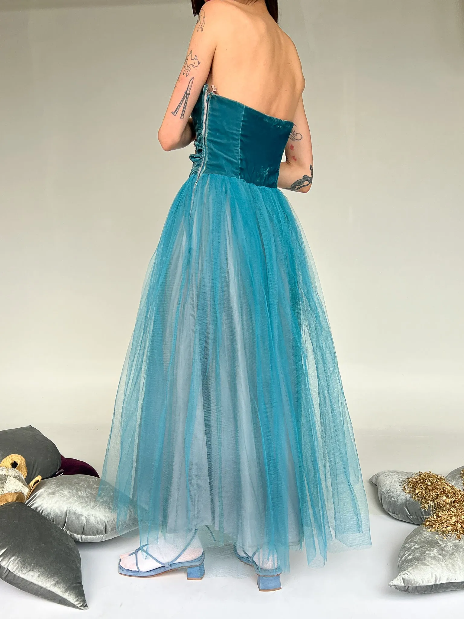 Blue Tulle Velvet Dress (M)