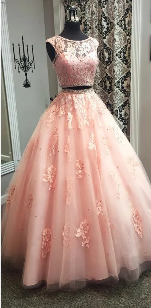 Blush Pink Lace Ball Gowns Quinceanera Dresses Two Piece