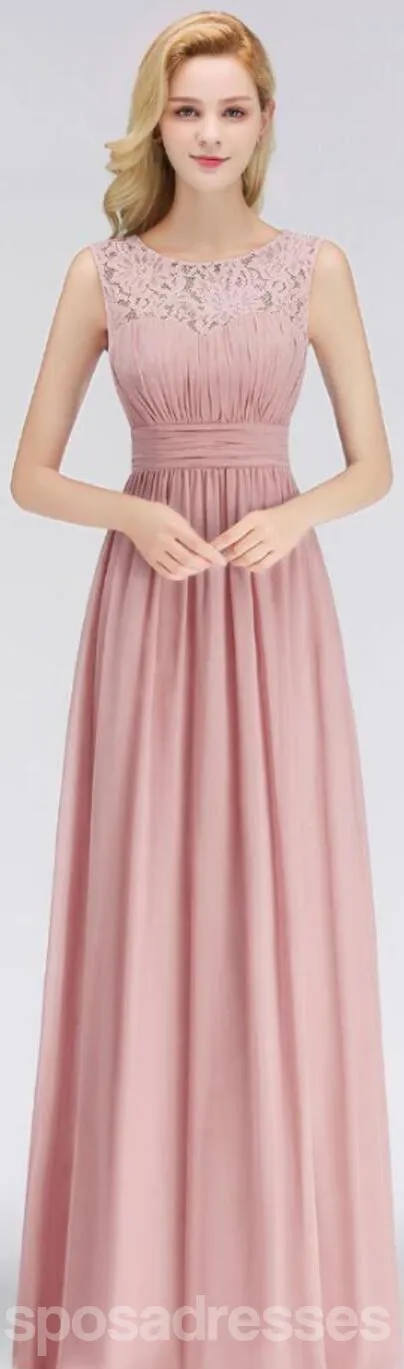 Blush Pink Lace Floor Length Mismatched Chiffon Bridesmaid Dresses Online, WG542