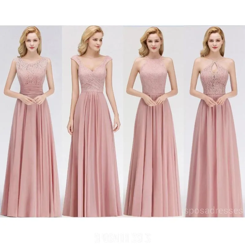 Blush Pink Lace Floor Length Mismatched Chiffon Bridesmaid Dresses Online, WG542