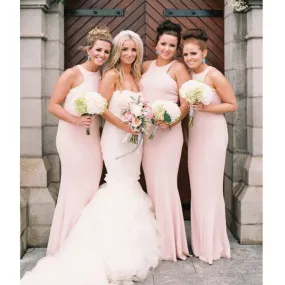 Blush Pink Mermaid Cheap Simple Elegant Wedding Party Long Bridesmaid Dresses, WG430