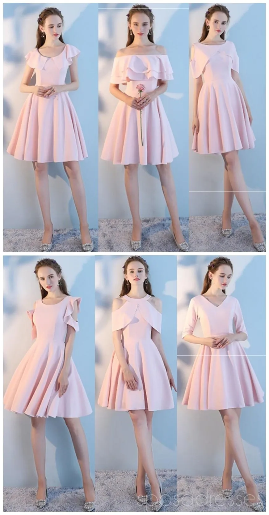 Blush Pink Short Mismatched Simple Cheap Bridesmaid Dresses Online, WG515