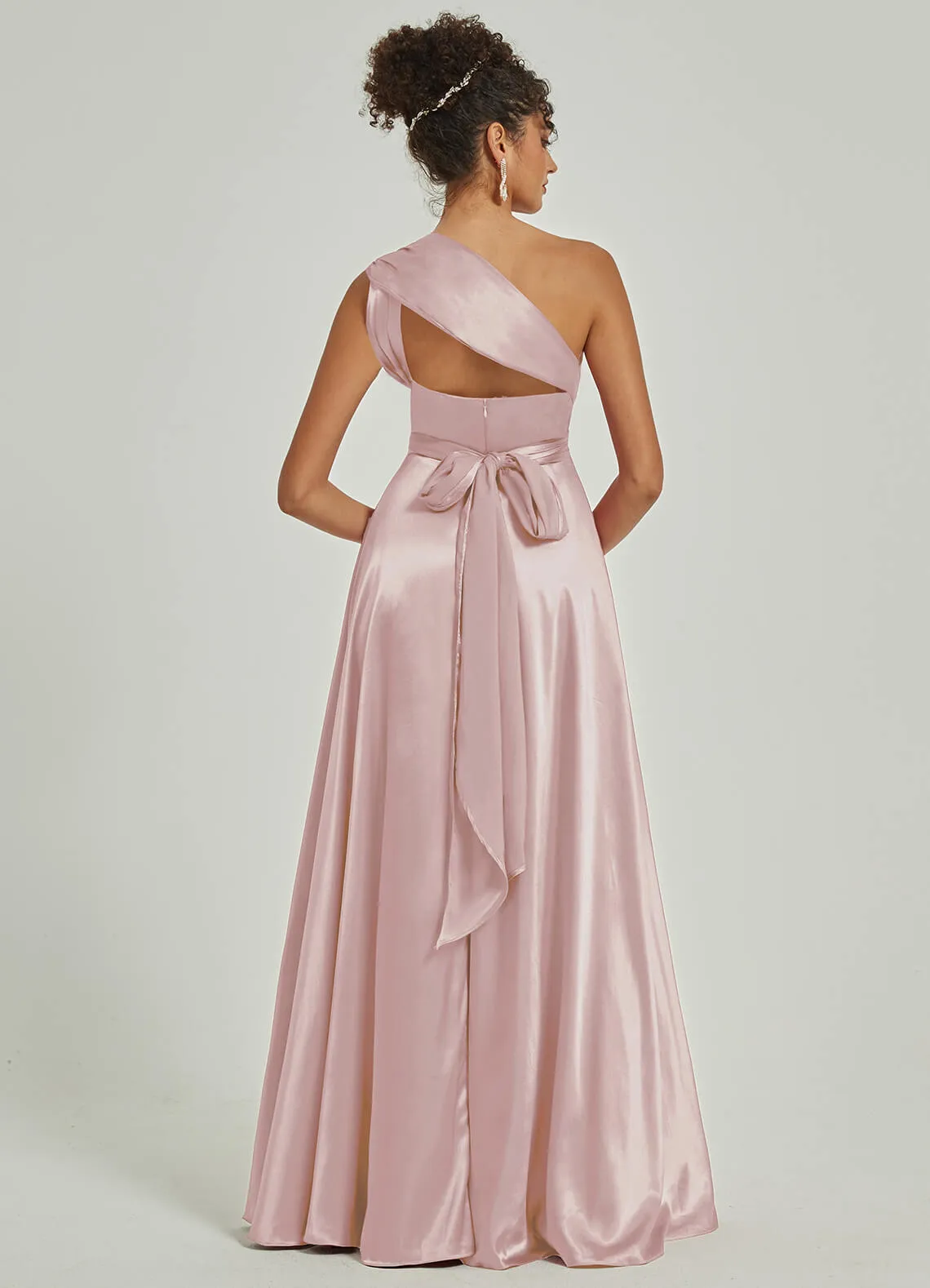 Blush Satin Convertible Bridesmaid Dress Multi Ways Wrap A-Line Gowns