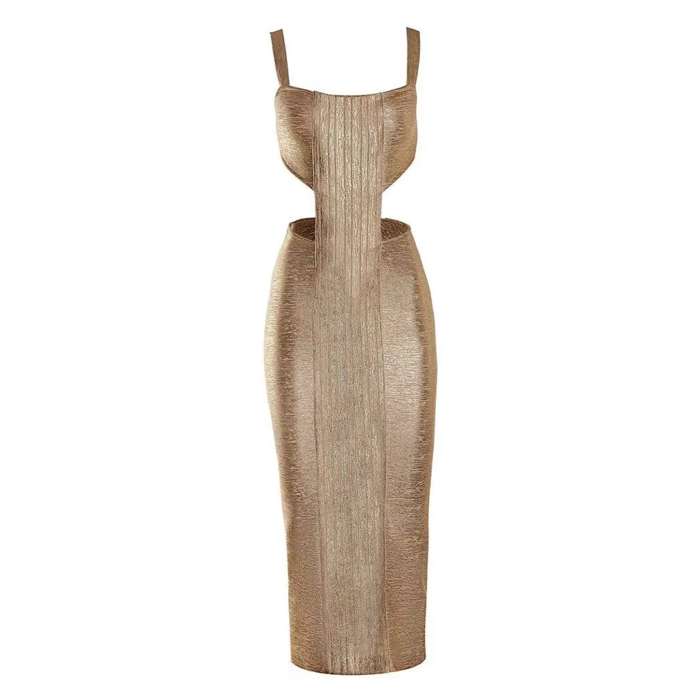 BRANKA Halter Sleeveless Cut Out Midi Bandage Dress