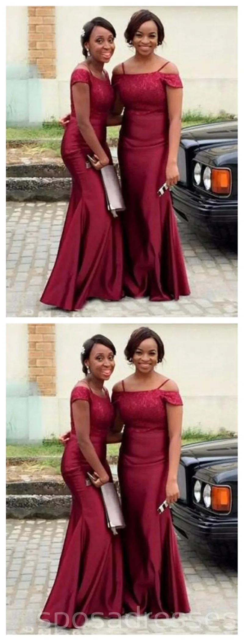 Burgundy Off Shoulder Mermaid Long Cheap Bridesmaid Dresses Online, WG263