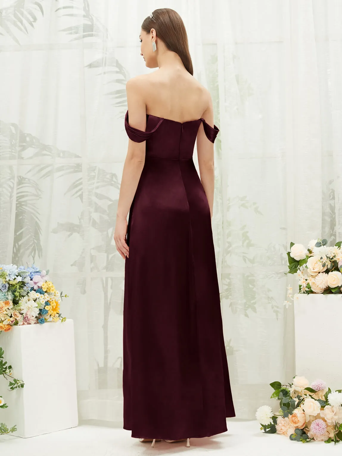 Cabernet Satin Convertible Slit Floor Length  Bridesmaid Dresses