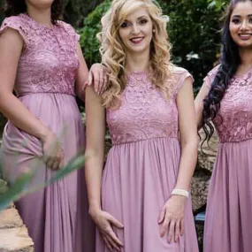 Cap Sleeve Illusion Lace Pink Long Cheap Bridesmaid Dresses Online, WGY0239