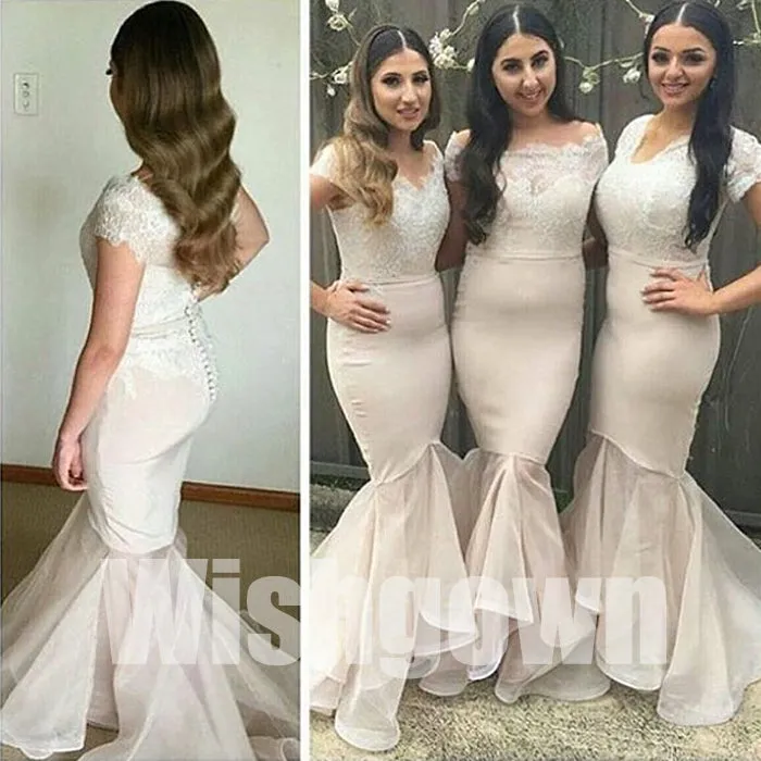 Cap Sleeves Mermaid Sexy Inexpensive Long Wedding Party Bridesmaid Dresses, WG474