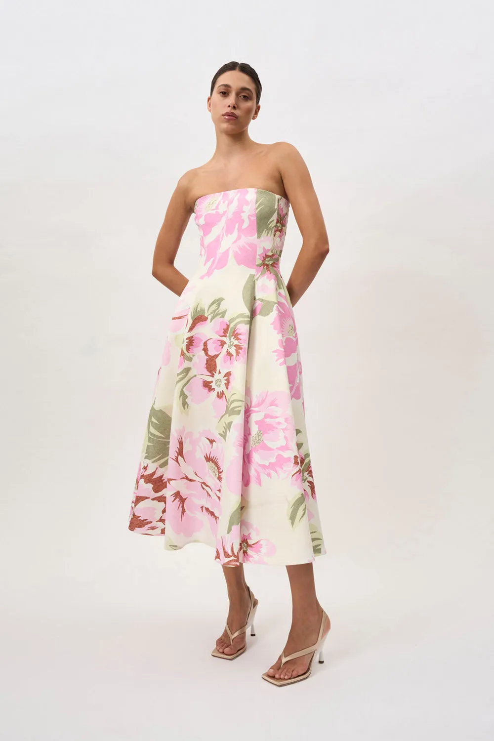 Carrie Strapless Dress - Pink Ivory Green