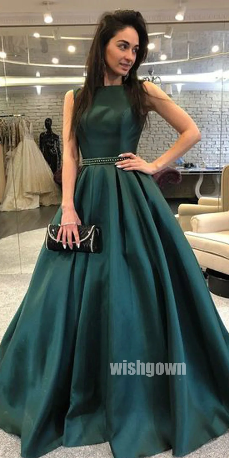 Chaming Halter Sleeveless Stain Long Prom Dresses PG1195