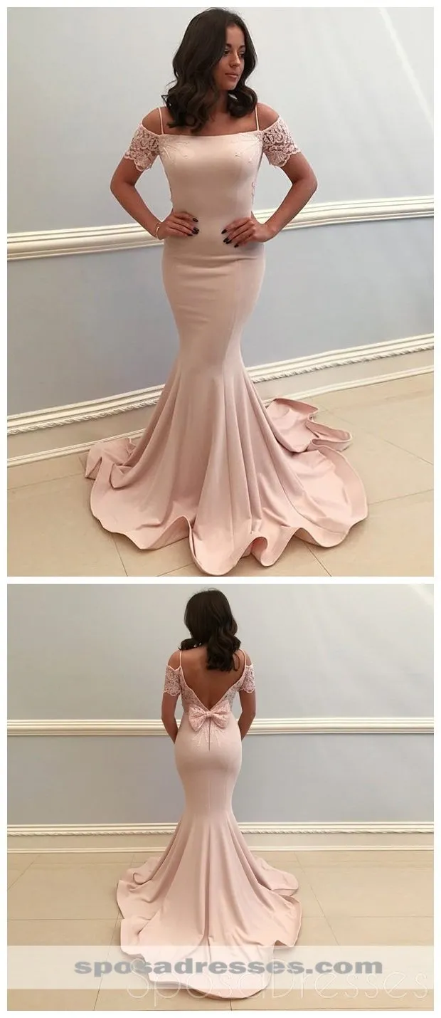 Champagne Off Shoulder Mermaid Long Evening Prom Dresses, Cheap Sweet 16 Dresses, 18319