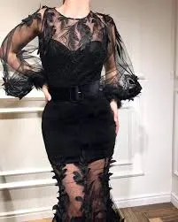 Charming Cute Sexy Round Neck Long Sleeves Black Tulle Long Cheap Mermaid Prom Dresses, TYP0088