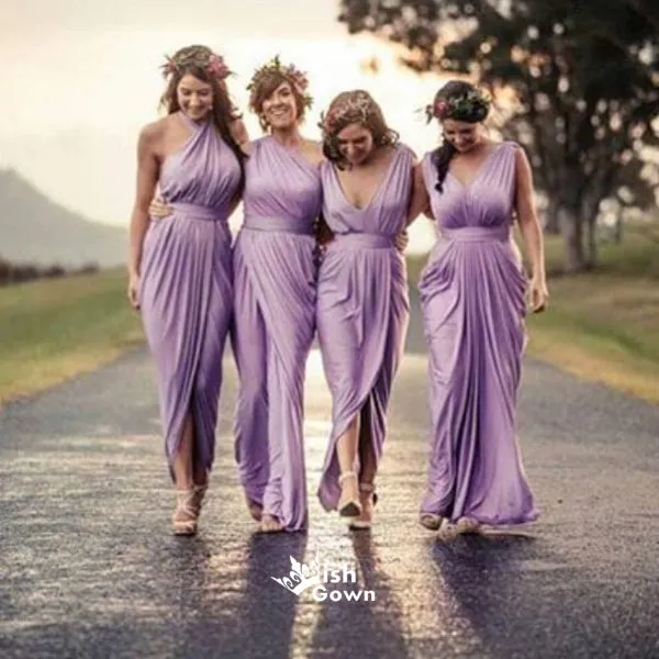 Charming Mismatched Pleating Different Styles Lilac Floor Length Cheap Wedding Guest Dresses, WG145