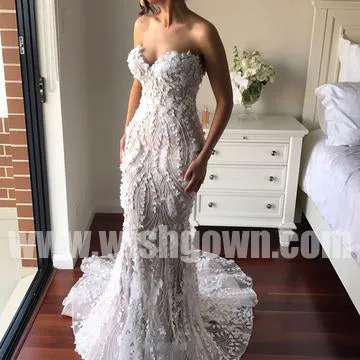 Charming Sweetheart Mermaid Lace Long Bridal Wedding Dresses, BW1514