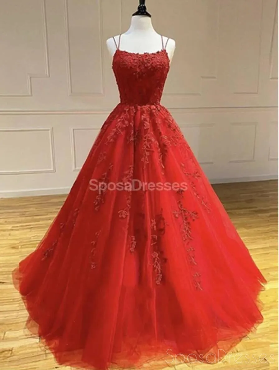 Cheap A-line Lace Beaded Spagheitt Straps Evening Prom Dresses, Evening Party Prom Dresses, 12188