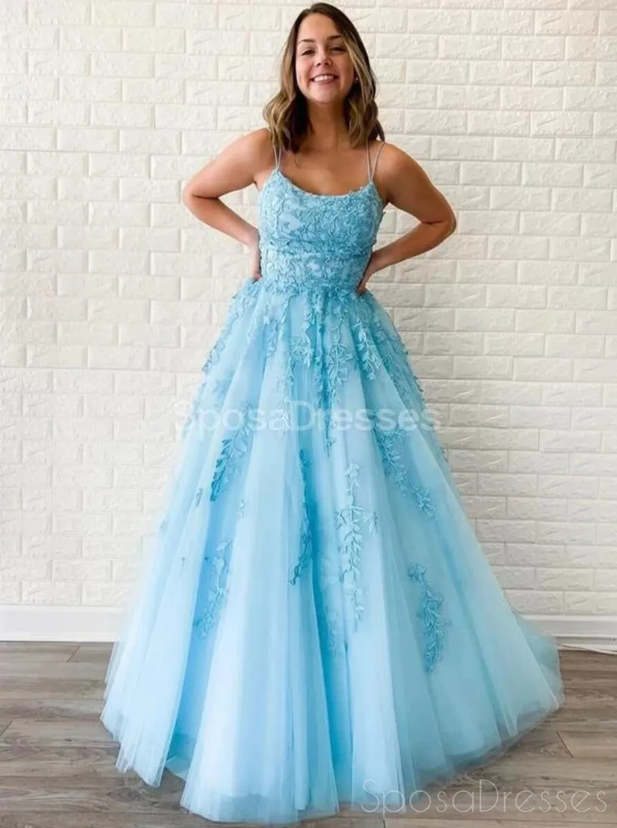 Cheap A-line Lace Beaded Spagheitt Straps Evening Prom Dresses, Evening Party Prom Dresses, 12188